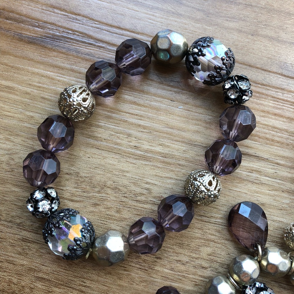 Gold And Purple Bead Stack Bracelets - image 3